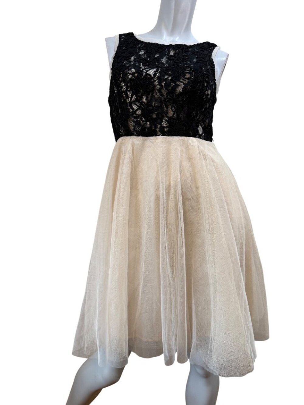 Balletcore, Romantic, Coquette Lace Tulle Crochet Sleeveless Dress Med